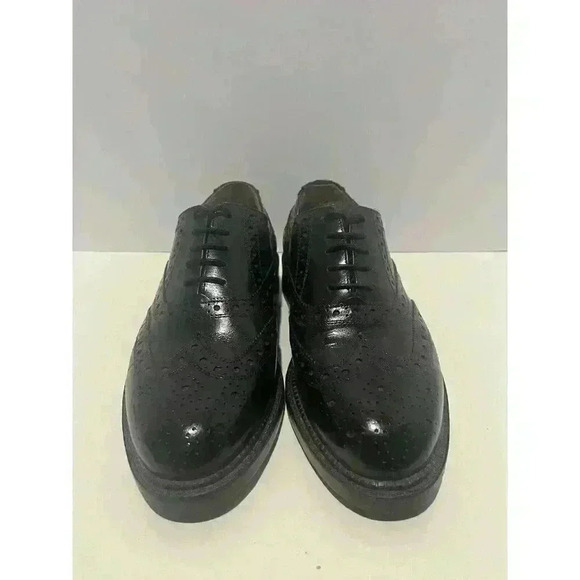 Oxford Shoes Size 8 Pierre Cardin Tuxedo Brogue Black Leather - Picture 1 of 14